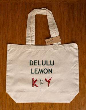 Funny Tote Bag β DELULU LEMON β Beige Canvas with KeY Logo
