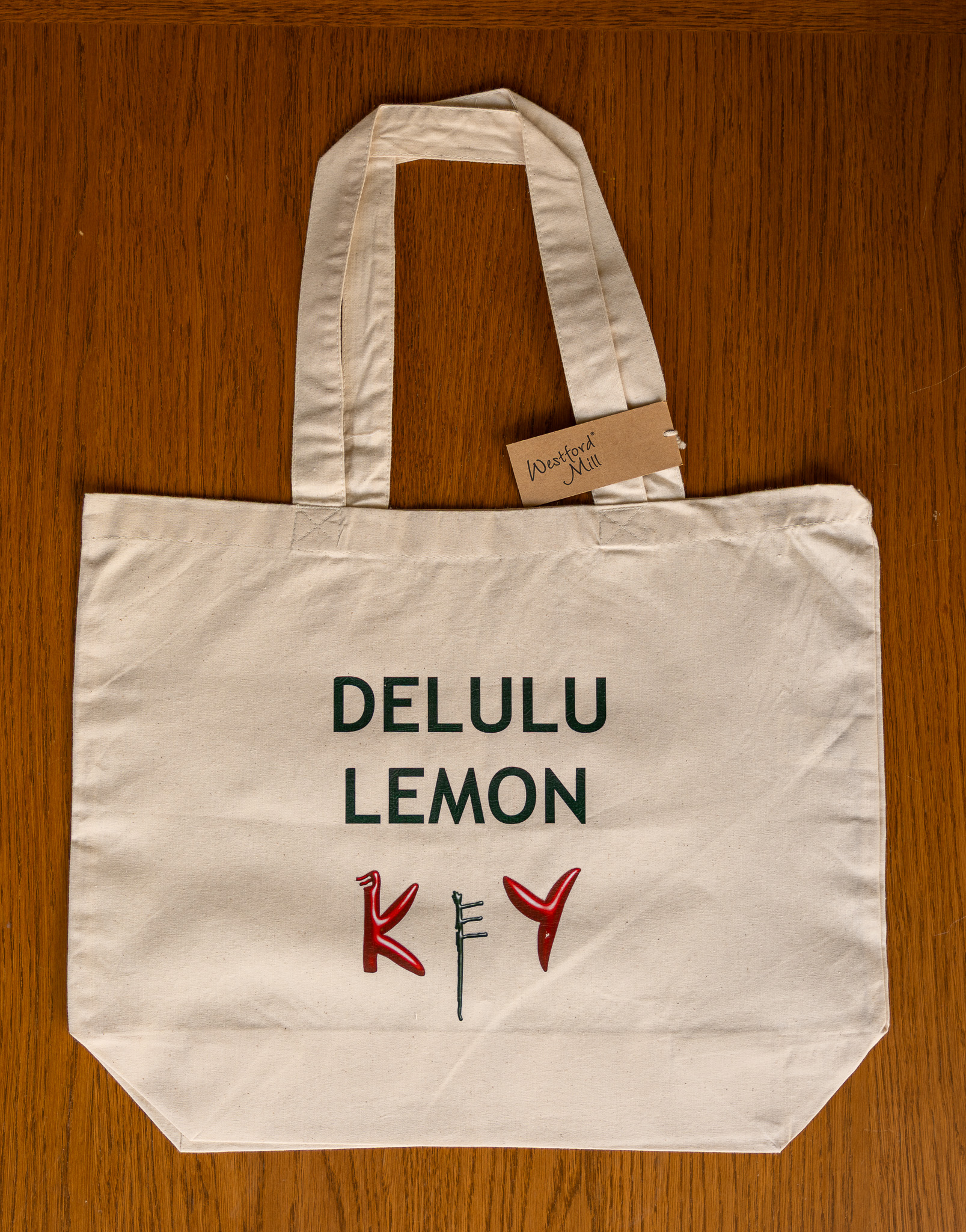 Funny Tote Bag – DELULU LEMON – Beige Canvas with KeY Logo