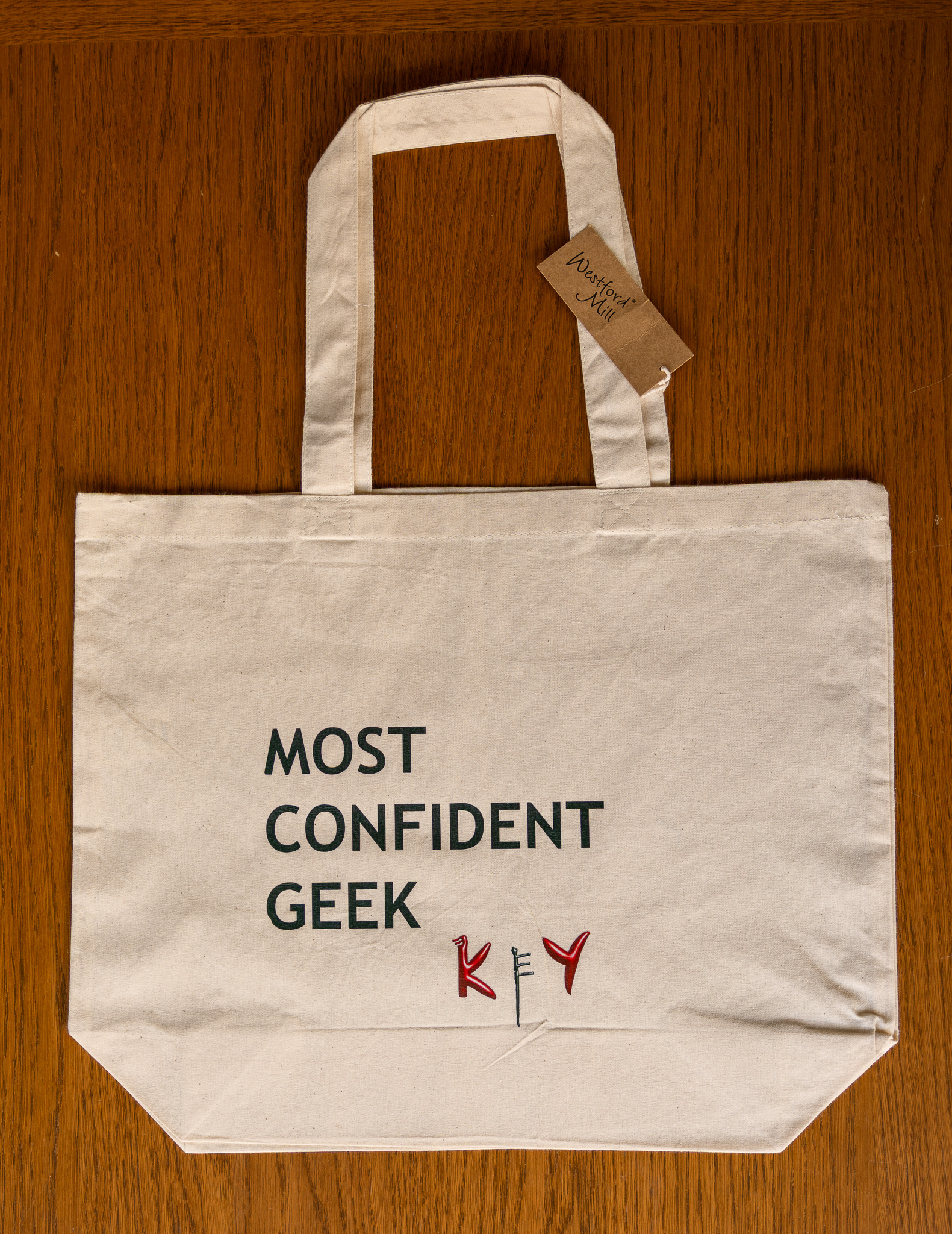 Beige Tote Bag – Most Confident Geek – KeY Logo