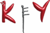 KeY logo, inflated letters, ballon-like K and Y and a metallic looking e that resembles a key